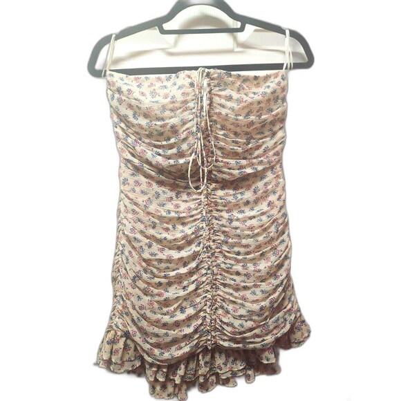 Zara Floral Ruched Floral Metallic Detail Strapless mini dress NWT Size Medium - Picture 1 of 6